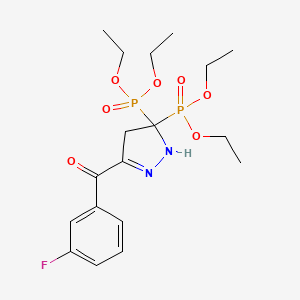 molecular formula C18H27FN2O7P2 B12761581 Phosphonic acid, (5-(3-fluorobenzoyl)-2,4-dihydro-3H-pyrazol-3-ylidene)bis-, tetraethyl ester CAS No. 132508-17-9