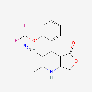 molecular formula C16H12F2N2O3 B12761618 Furo(3,4-b)pyridine-3-carbonitrile, 1,4,5,7-tetrahydro-4-(2-(difluoromethoxy)phenyl)-2-methyl-5-oxo- CAS No. 92638-16-9