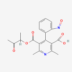 molecular formula C19H18N2O6 B12761631 Methyl 2-oxopropyl 2,6-dimethyl-4-(2-nitrosophenyl)-3,5-pyridinedicarboxylate CAS No. 149654-07-9