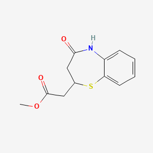 molecular formula C12H13NO3S B12761806 Methyl 2,3,4,5-tetrahydro-5-oxo-1,4-benzothiazepine-2-acetate CAS No. 86628-26-4