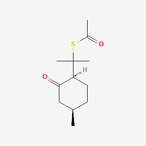 molecular formula C12H20O2S B12761846 Ethanethioic acid, s-(1-methyl-1-((1S,4R)-4-methyl-2-oxocyclohexyl)ethyl) ester CAS No. 145212-90-4
