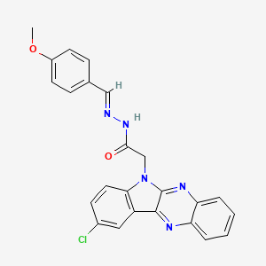 molecular formula C24H18ClN5O2 B12761886 2-(9-chloroindolo[3,2-b]quinoxalin-6-yl)-N-[(E)-(4-methoxyphenyl)methylideneamino]acetamide CAS No. 116989-93-6