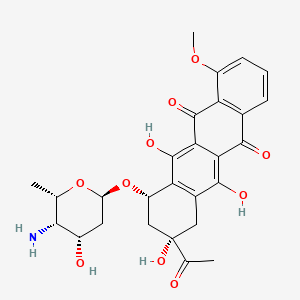 molecular formula C27H29NO10 B12761940 5,12-Naphthacenedione, 8-acetyl-10-((4-amino-2,4,6-trideoxy-alpha-L-lyxo-hexopyranosyl)oxy)-7,8,9,10-tetrahydro-6,8,11-trihydroxy-1-methoxy-, (8S-cis)- CAS No. 106565-79-1