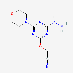 molecular formula C9H13N7O2 B12762004 Acetonitrile, ((4-hydrazino-6-(4-morpholinyl)-1,3,5-triazin-2-yl)oxy)- CAS No. 137522-79-3