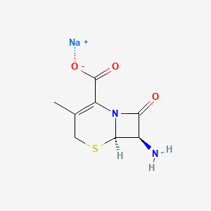 molecular formula C8H9N2NaO3S B12762011 Sodium (6R-trans)-7-amino-3-methyl-8-oxo-5-thia-1-azabicyclo(4.2.0)oct-2-ene-2-carboxylate CAS No. 56871-82-0