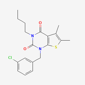 molecular formula C19H21ClN2O2S B12762028 Thieno(2,3-d)pyrimidine-2,4(1H,3H)-dione, 3-butyl-1-((3-chlorophenyl)methyl)-5,6-dimethyl- CAS No. 203808-37-1