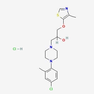 molecular formula C18H25Cl2N3O2S B12762035 1-Piperazineethanol, 4-(4-chloro-2-methylphenyl)-alpha-(((4-methyl-5-thiazolyl)oxy)methyl)-, monohydrochloride CAS No. 136996-77-5