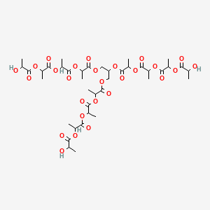 molecular formula C39H56O27 B12762105 Propanoic acid, 2-(2-(2-(2-hydroxy-1-oxopropoxy)-1-oxopropoxy)-1-oxopropoxy)-, 1,1',1''-(1,2,3-propanetriyl) ester CAS No. 201167-72-8