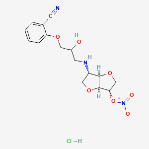 molecular formula C16H20ClN3O7 B12762109 [(3S,3aR,6S,6aS)-3-[[3-(2-cyanophenoxy)-2-hydroxypropyl]amino]-2,3,3a,5,6,6a-hexahydrofuro[3,2-b]furan-6-yl] nitrate;hydrochloride CAS No. 81785-28-6