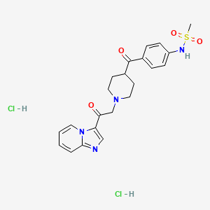 molecular formula C22H26Cl2N4O4S B12762126 Methanesulfonamide, N-(4-((1-(2-imidazo(1,2-a)pyridin-3-yl-2-oxoethyl)-4-piperidinyl)carbonyl)phenyl)-, dihydrochloride CAS No. 113559-17-4