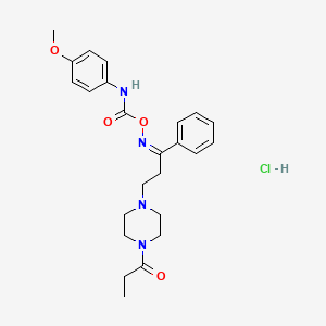 molecular formula C24H31ClN4O4 B12762153 Propiophenone, 3-(4-propionyl-1-piperazinyl)-, O-(p-methoxycarbaniloyl)oxime, hydrochloride CAS No. 97670-06-9
