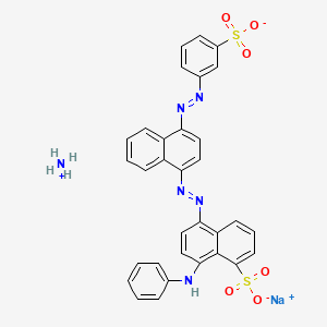 molecular formula C32H25N6NaO6S2 B12762175 8-Anilino-5-((4-((3-sulphophenyl)azo)-1-naphthyl)azo)naphthalene-1-sulphonic acid, ammonium sodium salt CAS No. 83006-77-3