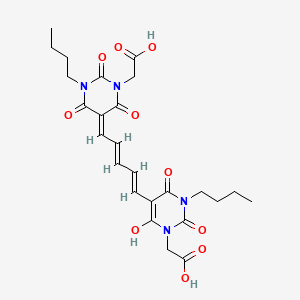 molecular formula C25H30N4O10 B12762222 3-Butyl-5-(5-(1-butyl-3-(carboxymethyl)-1,2,3,4-tetrahydro-6-hydroxy-2,4-dioxopyrimidin-5-yl)-2,4-pentadienylidene)tetrahydro-2,4,6-trioxo-2H-pyrimidineacetic acid CAS No. 65294-02-2