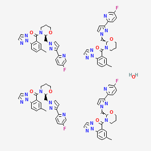 molecular formula C92H90F4N28O9 B12762248 [(2S)-2-[[3-(5-fluoropyridin-2-yl)pyrazol-1-yl]methyl]-1,3-oxazinan-3-yl]-[5-methyl-2-(triazol-2-yl)phenyl]methanone;hydrate CAS No. 2265899-50-9