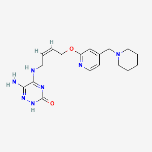 molecular formula C18H25N7O2 B12762274 1,2,4-Triazin-3(2H)-one, 6-amino-5-((4-((4-(1-piperidinylmethyl)-2-pyridinyl)oxy)-2-butenyl)amino)-, (Z)- CAS No. 103922-56-1