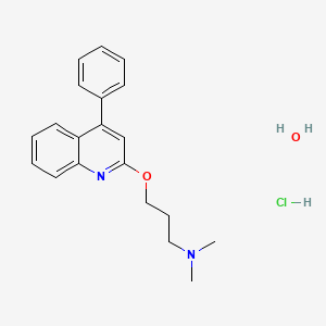 molecular formula C20H25ClN2O2 B12762359 Quinoline, 2-(3-(dimethylamino)propoxy)-4-phenyl-, hydrochloride, hydrate CAS No. 97633-97-1