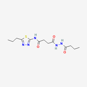 molecular formula C13H21N5O3S B12762408 Butanoic acid, 4-oxo-4-((5-propyl-1,3,4-thiadiazol-2-yl)amino)-, 2-(1-oxobutyl)hydrazide CAS No. 124840-98-8