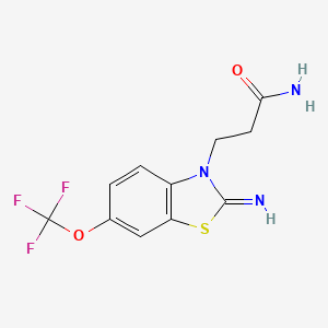 molecular formula C11H10F3N3O2S B12762409 2-Imino-6-(trifluoromethoxy)-3(2H)-benzothiazolepropanamide CAS No. 130997-38-5