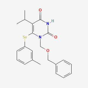 molecular formula C22H24N2O3Se B12762441 1-((Phenylmethoxy)methyl)-6-((3-methylphenyl)selenenyl)-2-thioxo-5-methylethyluracil CAS No. 172256-11-0