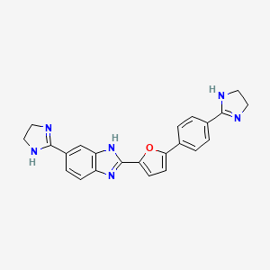 molecular formula C23H20N6O B12762489 1H-Benzimidazole, 5-(4,5-dihydro-1H-imidazol-2-yl)-2-[5-[4-(4,5-dihydro-1H-imidazol-2-yl)phenyl]-2-furanyl]- CAS No. 216308-23-5