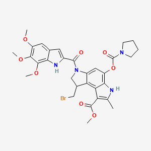 molecular formula C31H33BrN4O8 B12762520 methyl 8-(bromomethyl)-2-methyl-4-(pyrrolidine-1-carbonyloxy)-6-(5,6,7-trimethoxy-1H-indole-2-carbonyl)-7,8-dihydro-3H-pyrrolo[3,2-e]indole-1-carboxylate CAS No. 134106-77-7