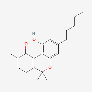 molecular formula C21H28O3 B12762576 8,9-Dihydro-1-hydroxy-6,6,9-trimethyl-3-pentyl-6H-dibenzo(B,D)pyran-10(7H)-one CAS No. 56154-60-0