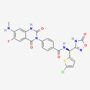 molecular formula C23H16ClFN6O5S B12762680 Benzamide, N-((S)-(5-chloro-2-thienyl)(2,5-dihydro-5-oxo-1,2,4-oxadiazol-3-yl)methyl)-4-(6-fluoro-1,4-dihydro-7-(methylamino)-2,4-dioxo-3(2H)-quinazolinyl)- CAS No. 1015435-60-5