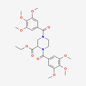 molecular formula C27H34N2O10 B12762688 Ethyl 1,4-bis(3,4,5-trimethoxybenzoyl)-2-piperazinecarboxylate CAS No. 129477-58-3