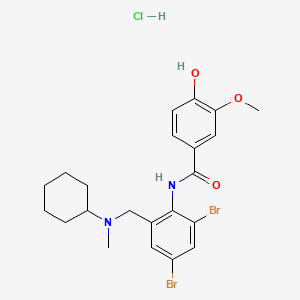 molecular formula C22H27Br2ClN2O3 B12764162 Benzamide, N-(2,4-dibromo-6-((cyclohexylmethylamino)methyl)phenyl)-4-hydroxy-3-methoxy-, monohydrochloride CAS No. 84462-00-0