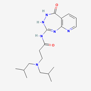 molecular formula C18H28N6O2 B12764168 Propanamide, 3-(bis(2-methylpropyl)amino)-N-(3,4-dihydro-5-oxo-5H-pyrido(2,3-e)(1,3,4)triazepin-2-yl)- CAS No. 120873-32-7