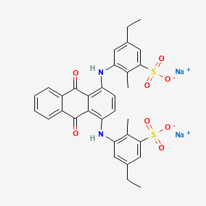 molecular formula C32H28N2Na2O8S2 B12764214 Disodium ((9,10-dihydro-9,10-dioxo-1,4-anthrylene)diimino)bis(ethyltoluenesulphonate) CAS No. 83027-61-6