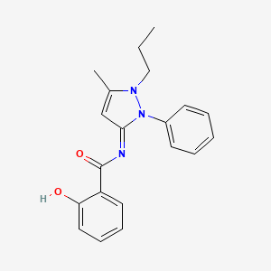 molecular formula C20H21N3O2 B12764272 N-(3-Methyl-1-phenyl-2-propyl-3-pyrazolin-5-ylidene)salicylamide CAS No. 96935-36-3
