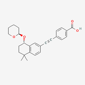 molecular formula C26H28O4 B12764289 Benzoic acid, 4-(((8S)-5,6,7,8-tetrahydro-5,5-dimethyl-8-(((2R)-tetrahydro-2H-pyran-2-yl)oxy)-2-naphthalenyl)ethynyl)- CAS No. 226250-30-2