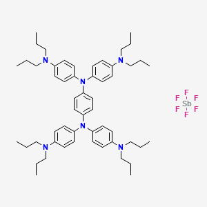 molecular formula C54H76F6N6Sb- B12764384 4-N-[4-[4-(dipropylamino)-N-[4-(dipropylamino)phenyl]anilino]phenyl]-4-N-[4-(dipropylamino)phenyl]-1-N,1-N-dipropylbenzene-1,4-diamine;hexafluoroantimony(1-) CAS No. 111058-26-5