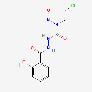 molecular formula C10H11ClN4O4 B12764460 Benzoic acid, 2-hydroxy-, 2-(((2-chloroethyl)nitrosoamino)carbonyl)hydrazide CAS No. 147217-63-8