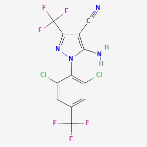 molecular formula C12H4Cl2F6N4 B12764510 5-Amino-1-(2,6-dichloro-4-(trifluoromethyl)phenyl)-3-(trifluoromethyl)pyrazole-4-carbonitrile CAS No. 111246-15-2