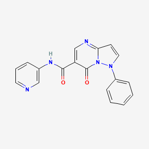 molecular formula C18H13N5O2 B12764519 Pyrazolo(1,5-a)pyrimidine-6-carboxamide, 1,7-dihydro-7-oxo-1-phenyl-N-3-pyridinyl- CAS No. 87948-46-7