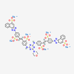 molecular formula C55H36N12Na6O19S6 B12764528 Hexasodium 2,2'-((6-morpholino-1,3,5-triazine-2,4-diyl)bis(imino(2-sulphonato-4,1-phenylene)vinylene(3-sulphonato-4,1-phenylene)))bis(2H-naphtho(1,2-d)triazole-5-sulphonate) CAS No. 73398-48-8
