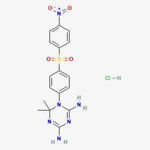 molecular formula C17H19ClN6O4S B12764554 6,6-dimethyl-1-[4-(4-nitrophenyl)sulfonylphenyl]-1,3,5-triazine-2,4-diamine;hydrochloride CAS No. 109350-98-3