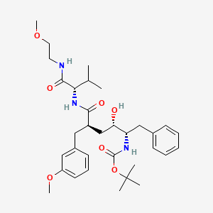 molecular formula C33H49N3O7 B12764562 2-Oxa-5,8,14-triazapentadecan-15-oic acid, 12-hydroxy-10-((3-methoxyphenyl)methyl)-7-(1-methylethyl)-6,9-dioxo-13-(phenylmethyl)-, 1,1-dimethylethyl ester, (7S-(7R*,10S*,12R*,13R*))- CAS No. 178048-32-3