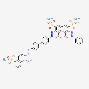 molecular formula C38H25N8Na3O10S3 B12764566 2,7-Naphthalenedisulfonic acid, 4-amino-3-((4'-((1-amino-5-sulfo-2-naphthalenyl)azo)(1,1'-biphenyl)-4-yl)azo)-5-hydroxy-6-(phenylazo)-, trisodium salt CAS No. 6486-54-0