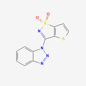 molecular formula C11H6N4O2S2 B12764589 1H-Benzotriazole, 1-thieno(2,3-d)isothiazol-3-yl-, S(sup 1),S(sup 1)-dioxide CAS No. 119120-83-1