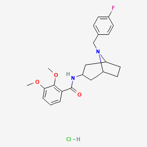 molecular formula C23H28ClFN2O3 B12764627 Benzamide, 2,3-dimethoxy-N-(8-((4-fluorophenyl)methyl)-8-azabicyclo(3.2.1)oct-3-yl)-, monohydrochloride, exo- CAS No. 83130-90-9