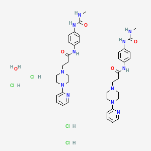 molecular formula C40H58Cl4N12O5 B12764764 N-[4-(methylcarbamoylamino)phenyl]-3-(4-pyridin-2-ylpiperazin-1-yl)propanamide;hydrate;tetrahydrochloride CAS No. 104373-84-4