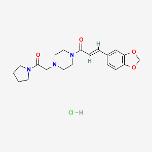 molecular formula C20H26ClN3O4 B12764780 Piperazine, 1-(3-(1,3-benzodioxol-5-yl)-1-oxo-2-propenyl)-4-(2-oxo-2-(1-pyrrolidinyl)ethyl)-,monohydrochloride, (E)- CAS No. 88052-45-3