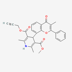 molecular formula C29H25NO6 B12764803 Methyl propargyl 2,6-dimethyl-4-(3-methylflavon-8-yl)-1,4-dihydropyridine-3,5-dicarboxylate CAS No. 110714-64-2