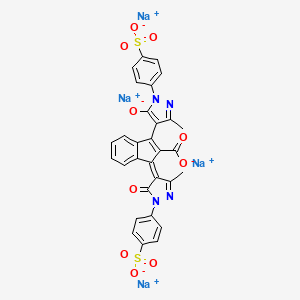 molecular formula C30H18N4Na4O10S2 B12764866 Tetrasodium 1-(1,5-dihydro-3-methyl-5-oxo-1-(4-sulphonatophenyl)-4H-pyrazol-4-ylidene)-3-(3-methyl-5-oxido-1-(4-sulphonatophenyl)-1H-pyrazol-4-yl)-1H-indene-2-carboxylate CAS No. 85006-14-0