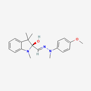 molecular formula C20H25N3O2 B12764915 1H-Indole-2-carboxaldehyde, 2,3-dihydro-2-hydroxy-1,3,3-trimethyl-, (4-methoxyphenyl)methylhydrazone CAS No. 81241-99-8