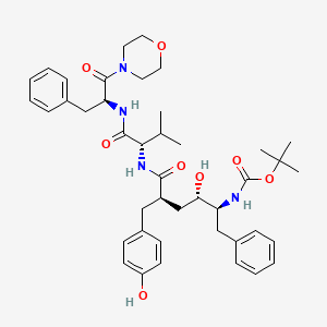 molecular formula C42H56N4O8 B12764936 Carbamic acid, (2-hydroxy-4-((4-hydroxyphenyl)methyl)-5-((2-methyl-1-(((2-(4-morpholinyl)-2-oxo-1-(phenylmethyl)ethyl)amino)carbonyl)propyl)amino)-5-oxo-1-(phenylmethyl)pentyl)-, 1,1-dimethylethyl ester, (1S-(1R*,2R*,4S*,5(R*(R*))))- CAS No. 150609-16-8