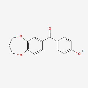 molecular formula C16H14O4 B12764989 Methanone, (3,4-dihydro-2H-1,5-benzodioxepin-7-yl)(4-hydroxyphenyl)- CAS No. 123769-56-2